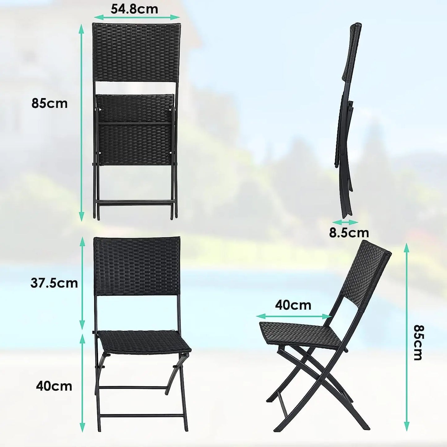 Ensemble de table pliante et 2 chaises d'extérieur, meubles pliants, chaise en rotin, table de pique-nique de camping portable, ensemble de balcon, 3 pièces