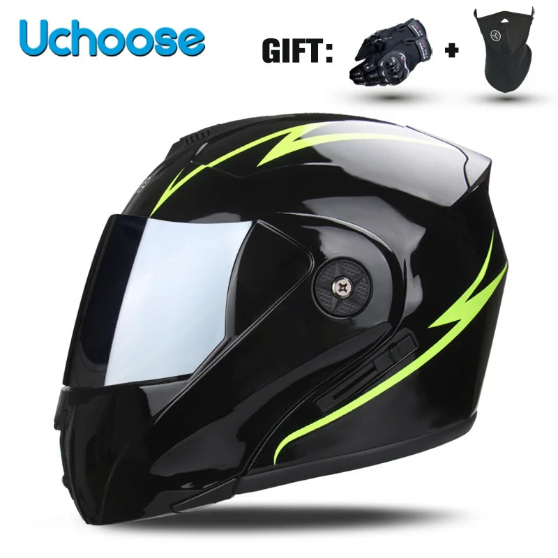 Uchoose-Casque de moto unisexe avec visière, double lentille, section transversale, certification DOT, casque de sécurité modulaire, casque à rabat