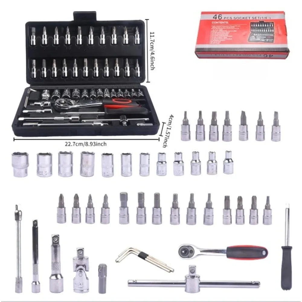 🔧 Kit de Clés à Douille 46 Pièces – Réparation Auto & Maison
