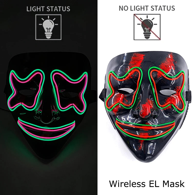 Masque Néon Lumineux EL – Halloween, Cosplay et Purge Effrayant pour Adultes