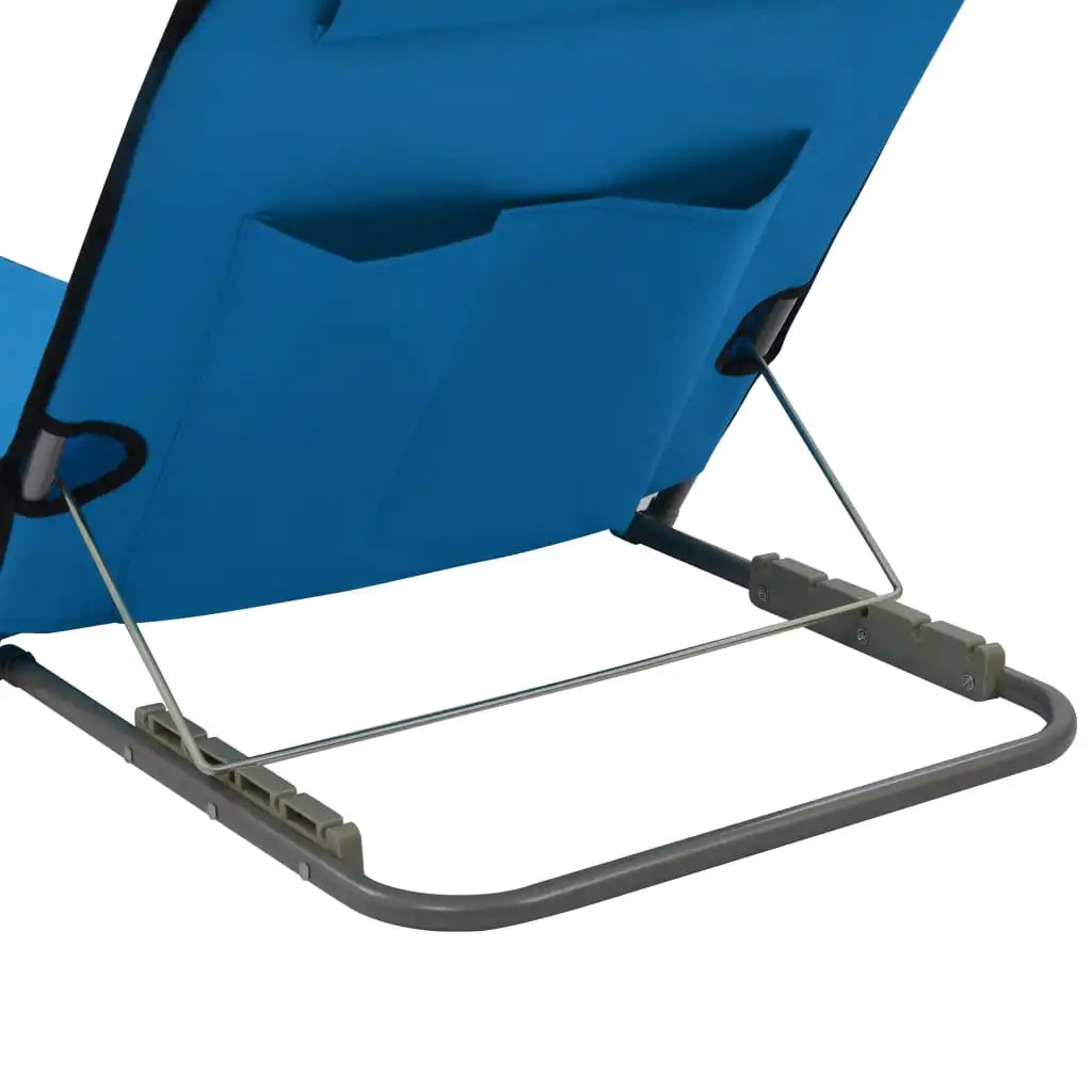 Tapis de plage pliables 2 pcs Acier et tissu BleuChaises longues d'extérieur, meubles de jardin, de piscine, fournitures pour la maison, décoration