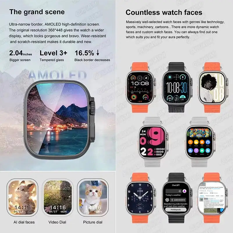 Montre Connectée GUHUAVMI Apple Watch Ultra 2 – AMOLED, Suivi Santé, Multi-Sports, IP67