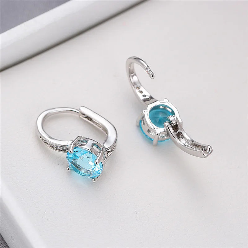 Boucles d'oreilles rondes en pierre blanche pour femmes, bijoux de mariage, cristal, classique, argent, document, femme, luxe
