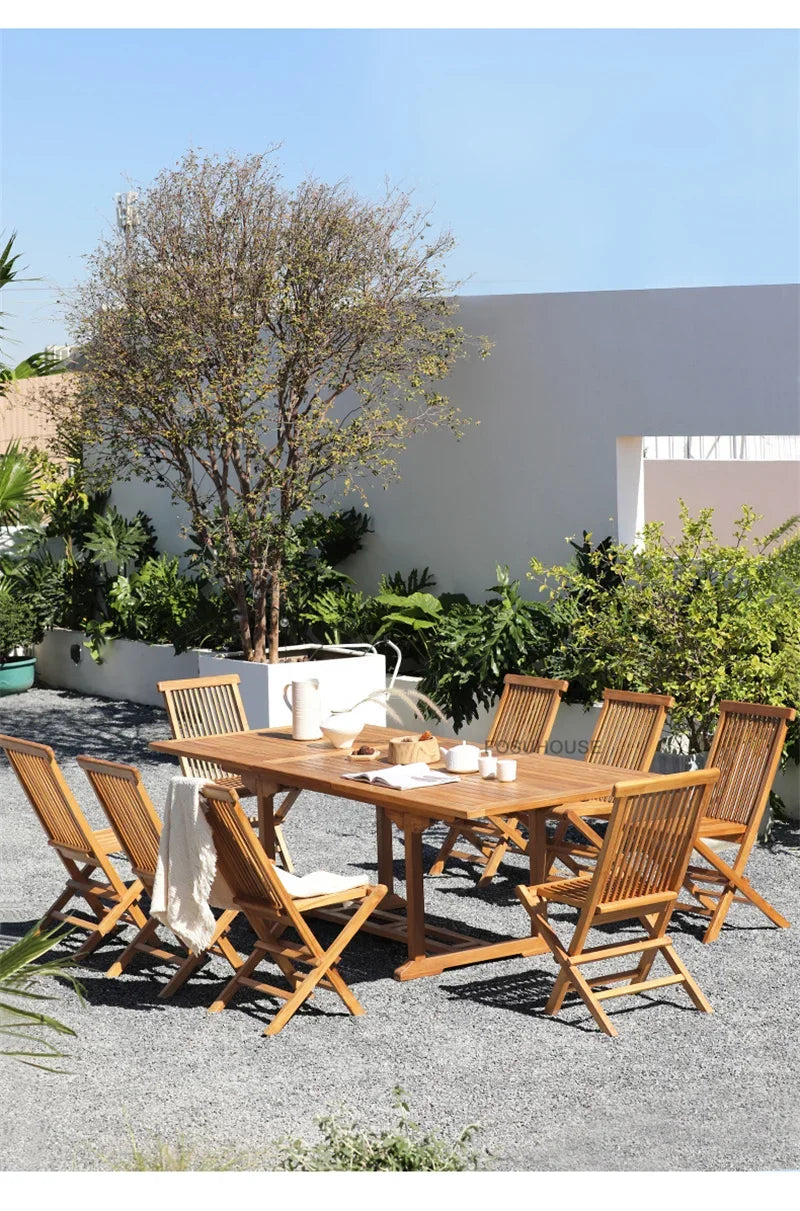 Meubles de Patio en plein air en teck nordique, ensemble d'extérieur, meubles de jardin de Villa, Table et chaises pliantes de loisirs, mobilier d'extérieur