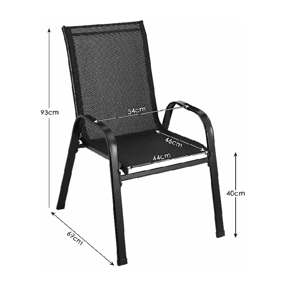4 pièces chaises de jardin acier-fer + tissu Casseline pliant dossier haut chaise de balcon chaise de Camping sièges extérieurs groupe noir