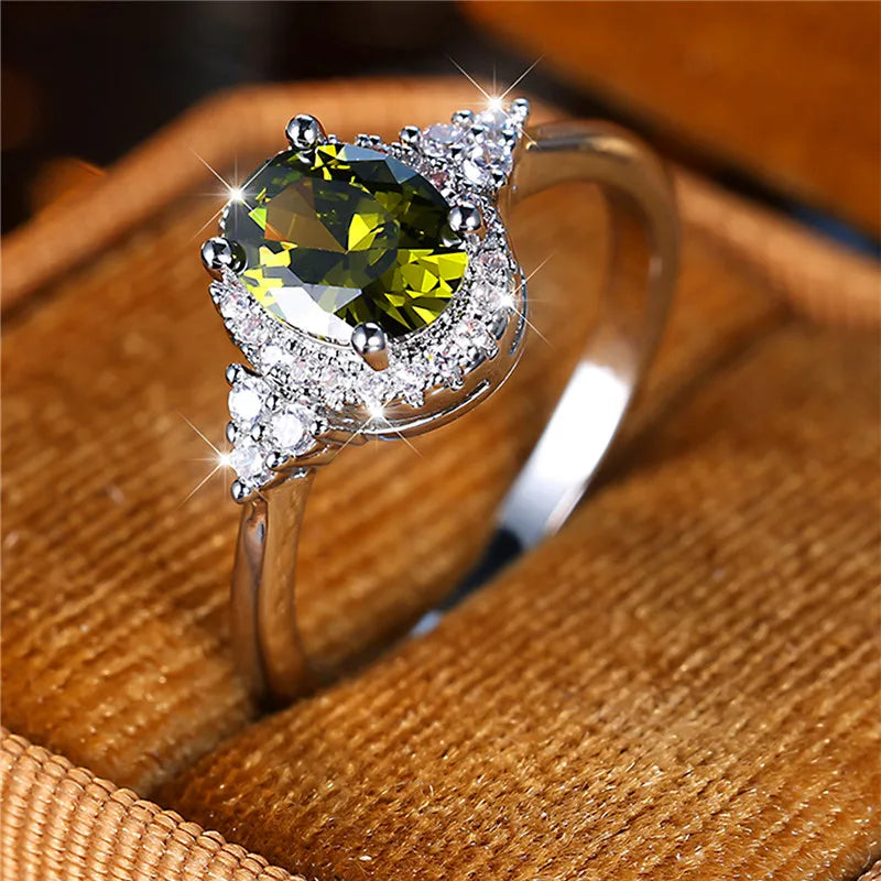 Bague de fiançailles en pierre de Zircon ovale noir pour femme, mignon, tendance, couleur argent, bijoux de mariée, cadeau pour femmes