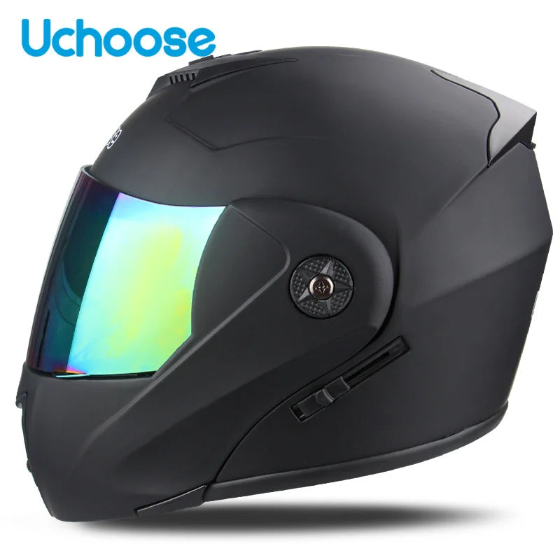 Uchoose Casque à Section transversale Double lentille Certification DOT Casque de moto de sécurité Casque à rabat modulaire Casque unisexe avec visière