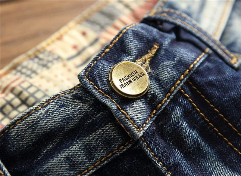 Men Jeans Streetwear Ripped Denim Pants Trend Trousers Hole Ruined Casual Biker Destroyed Regular Straight