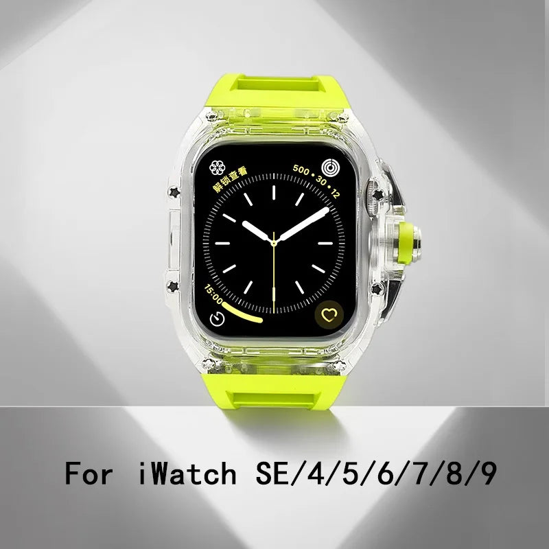 Coque Transparente + Bracelet Fluoroélastomère pour Apple Watch (44/45 mm)