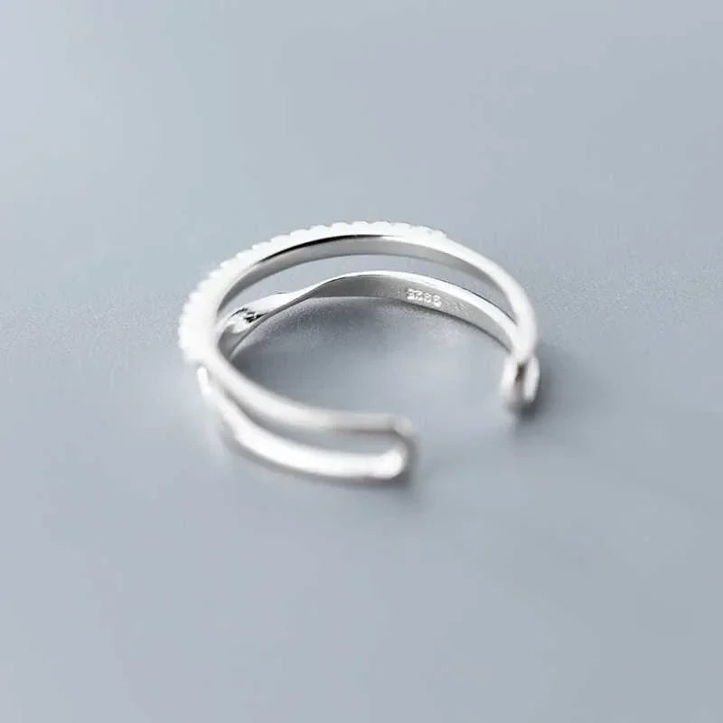 Bague en argent Sterling 925 en zircon Double géométrie pour femmes, bijoux, anneau ouvert réglable pour fête, cadeau d'anniversaire