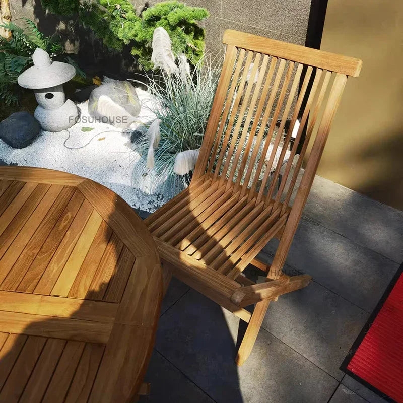 Meubles de Patio en plein air en teck nordique, ensemble d'extérieur, meubles de jardin de Villa, Table et chaises pliantes de loisirs, mobilier d'extérieur
