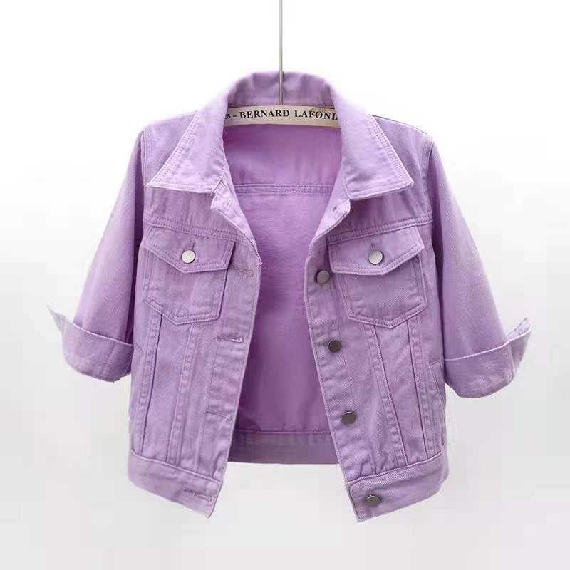Veste en Jean pour femmes, hauts de couleur rose, couleur unie, courte, multicolore