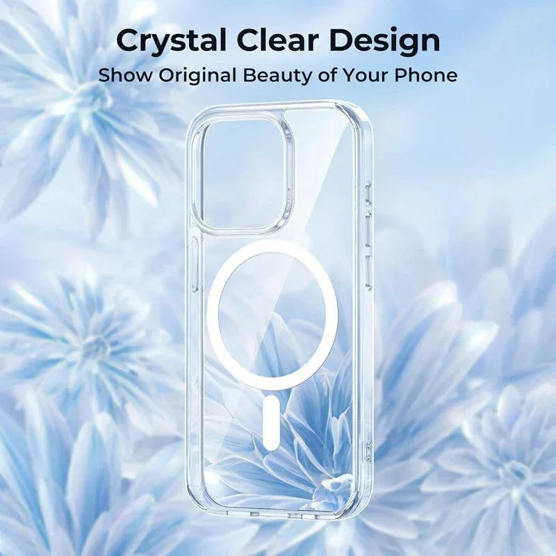 Étui Transparent Magnétique PSWWSP – Protection Complète Anti-Rayures et Antidérapante pour iPhone 16 / 15 / 14 / 13 / 12 / 11 Pro Max / Plus / Mini / XS / XR