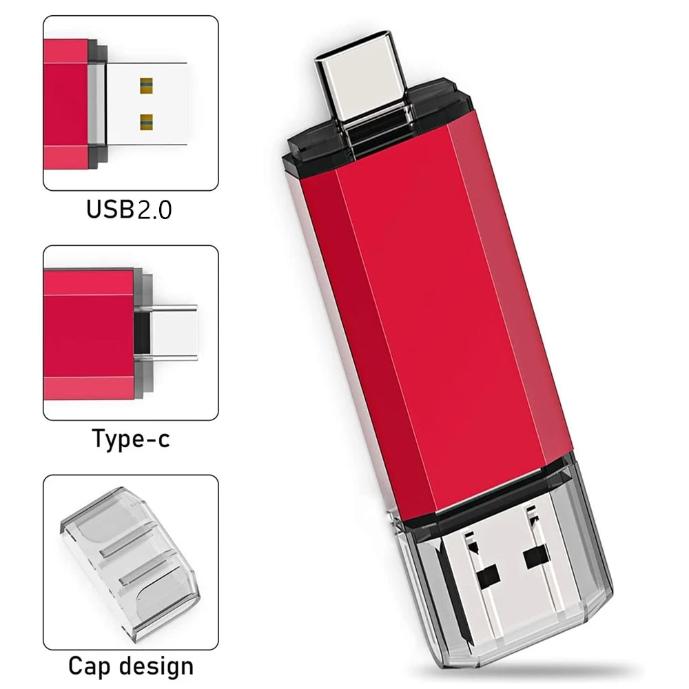 BINFUL 2NI1 TYPE-C USB 2.0 clé USB 2 to 1 to 512GB clé USB haute vitesse avec porte-clés clé mémoire cadeau d'affaires créatif U d