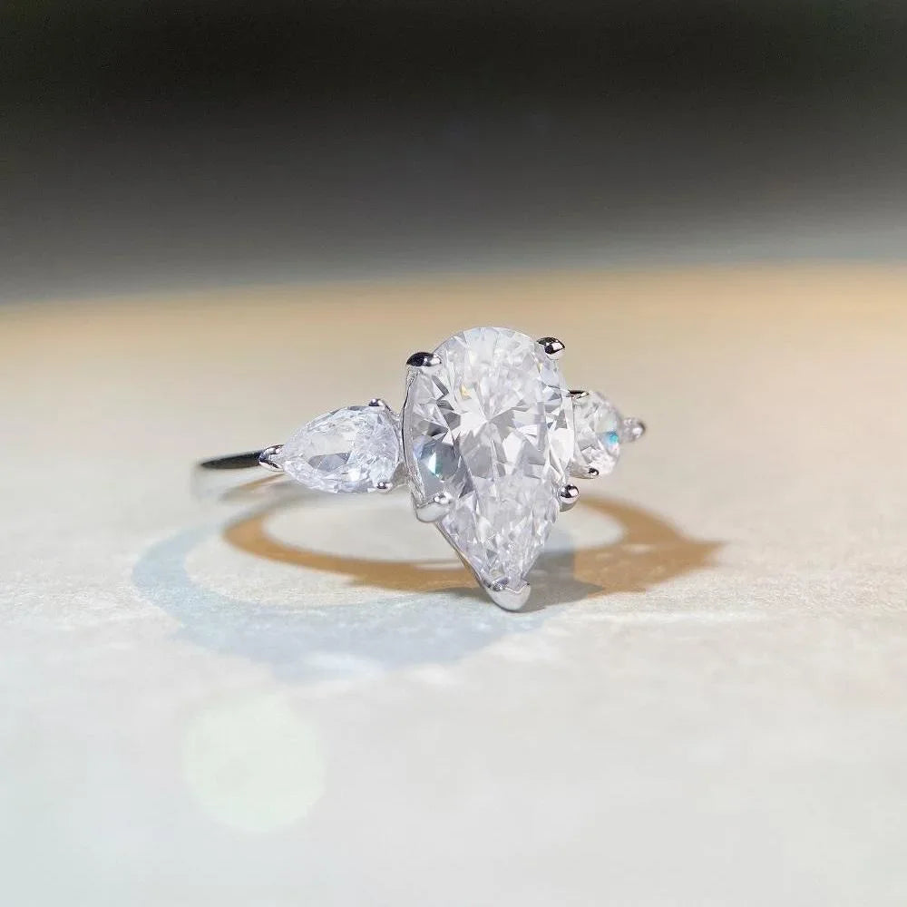 Bague de luxe en or blanc et platine massif PT950 pour femmes, bague en diamant, goutte d'eau