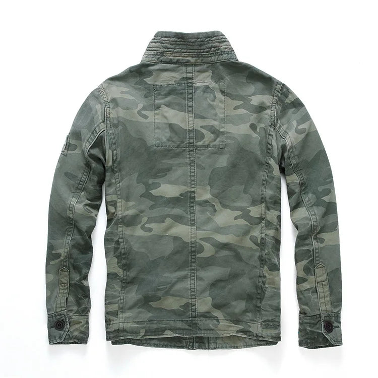 Veste militaire homme en denim – Col roulé, poches pratiques, printemps/automne