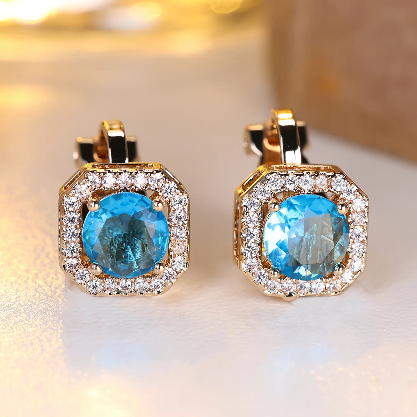 Boucles d'oreilles clip rondes en pierre de cristal pour femmes, bijoux simples, cadeaux de mode, or rose, argent, document blanc, vert, bleu