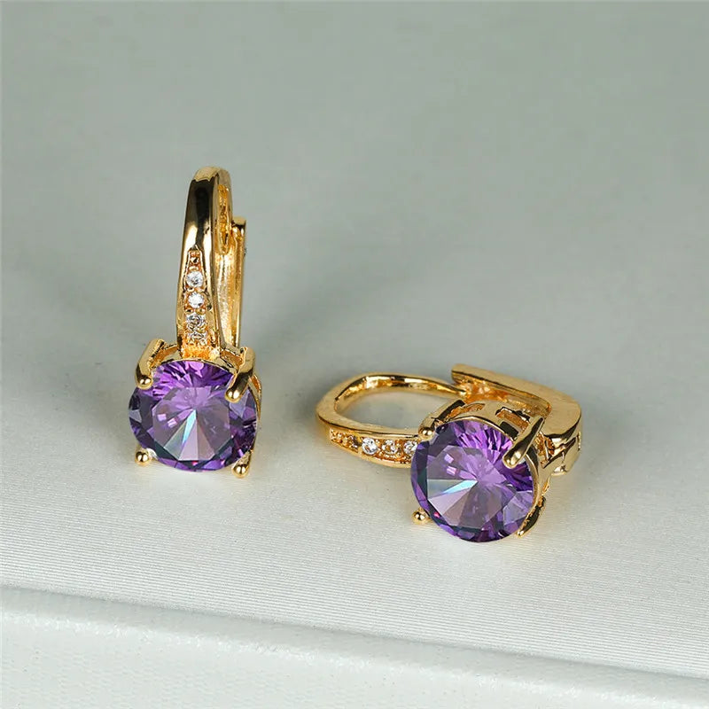 Boucles d'oreilles à clip rondes classiques pour femmes, bijoux de mariage en pierre de cristal arc-en-ciel mystique, document doré délicat