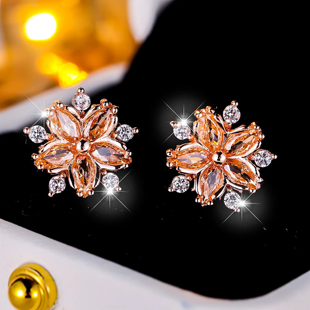 Boucles d'oreilles à tige flocon de neige en pierre pour femme, blanc, violet, mignon, vintage, document en or, bijoux de mariage