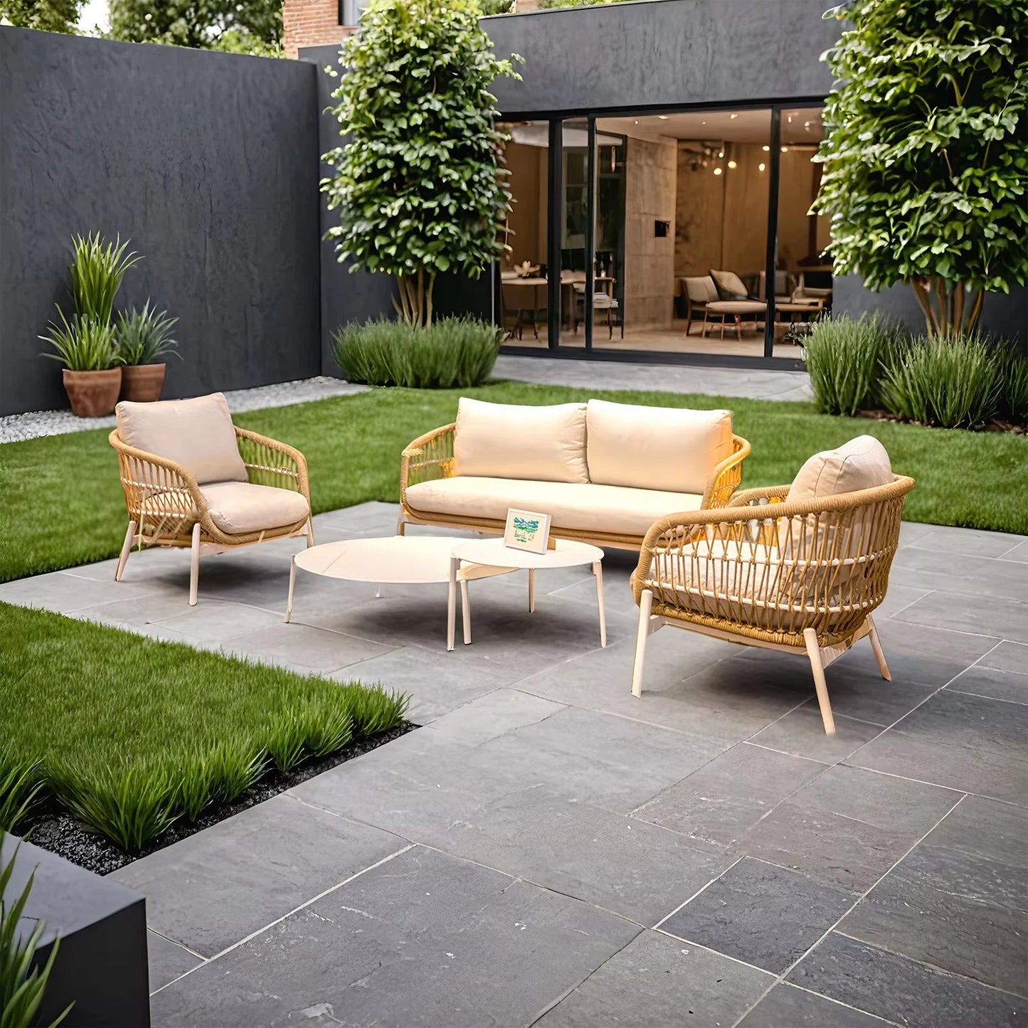 Artie haute qualité loisirs rotin canapé luxe PE tissé osier jardin Patio meubles d'extérieur canapé ensembles
