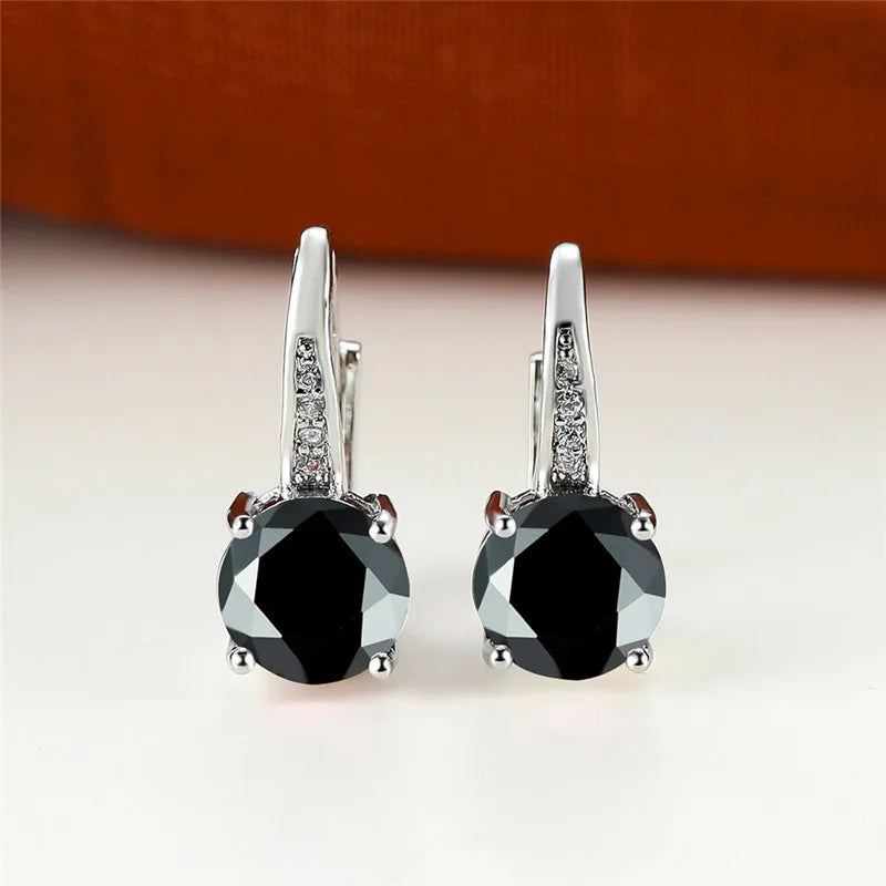 Boucles d'oreilles rondes en pierre blanche pour femmes, bijoux de mariage, cristal, classique, argent, document, femme, luxe