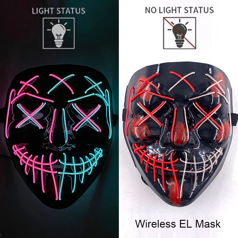 Masque Néon Lumineux EL – Halloween, Cosplay et Purge Effrayant pour Adultes
