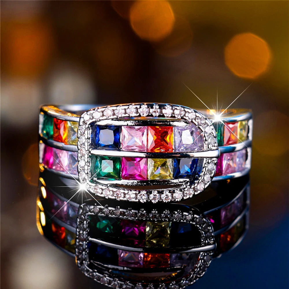 Bague de Luxe en Forme de Petit Arc-en-Ciel pour Femme, Bijou Vintage en Argent pour Patients de Mariage