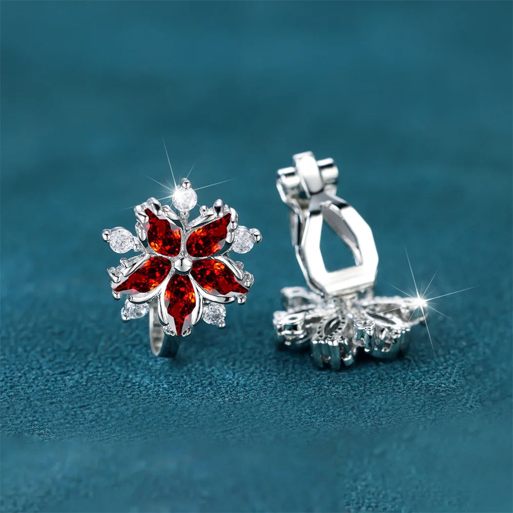 Boucles d'oreilles de luxe en pierre de Zircon rose pour femmes, petites boucles d'oreilles à Clip, couleur argent, bijoux de mariage pour femmes