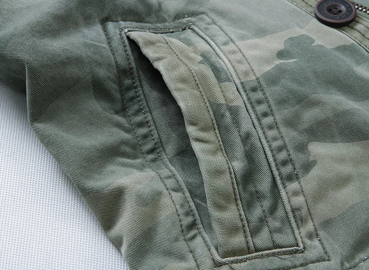 Veste militaire homme en denim – Col roulé, poches pratiques, printemps/automne