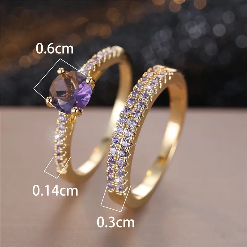 Ensemble de bagues de fiançailles rondes en pierre de Zircon vert cristal pour femmes, bijoux de mariage de luxe couleur or jaune pour femmes