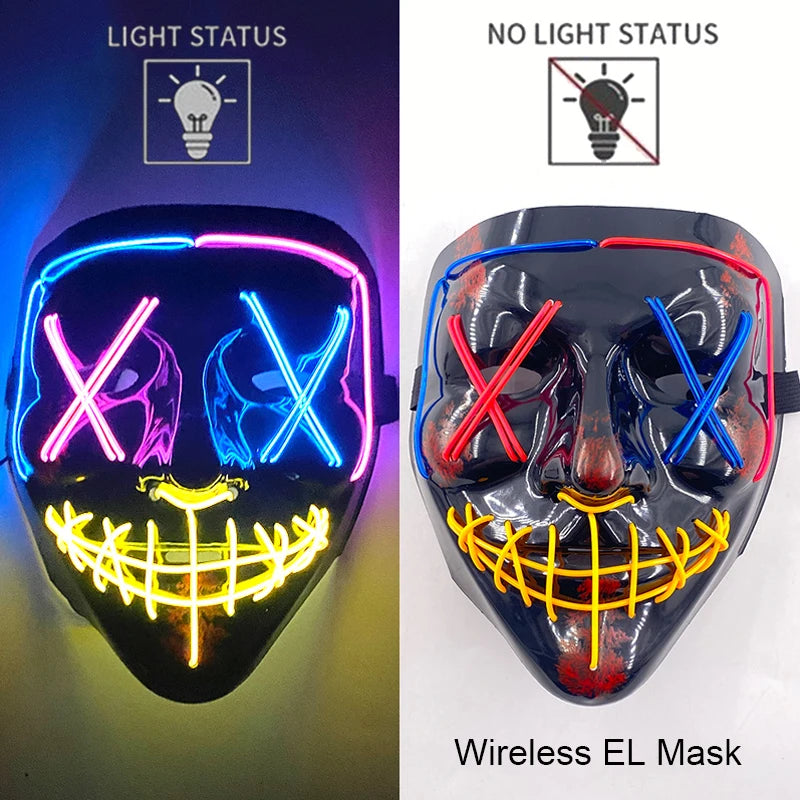 Masque Néon Lumineux EL – Halloween, Cosplay et Purge Effrayant pour Adultes