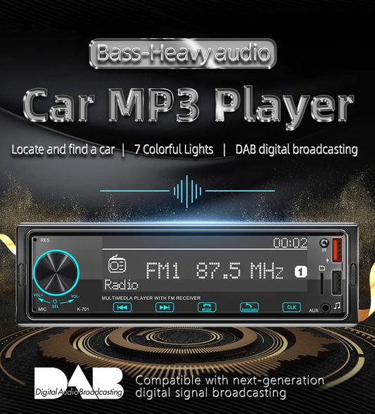 Autoradio BQCC 1DIN MP3 avec Radio DAB – Écran Tactile 2,5", Audio Puissant et Multi-Formats