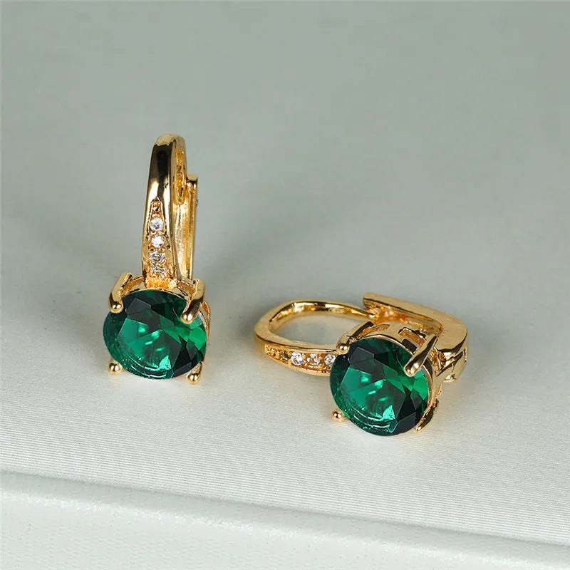 Boucles d'oreilles à clip rondes classiques pour femmes, bijoux de mariage en pierre de cristal arc-en-ciel mystique, document doré délicat