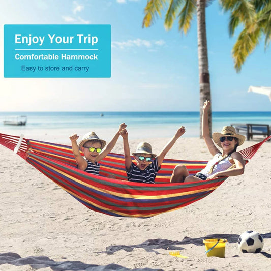 Grand hamac double à rayures, lit-balançoire d'extérieur, en toile épaisse, portable, pour camping, jardin
