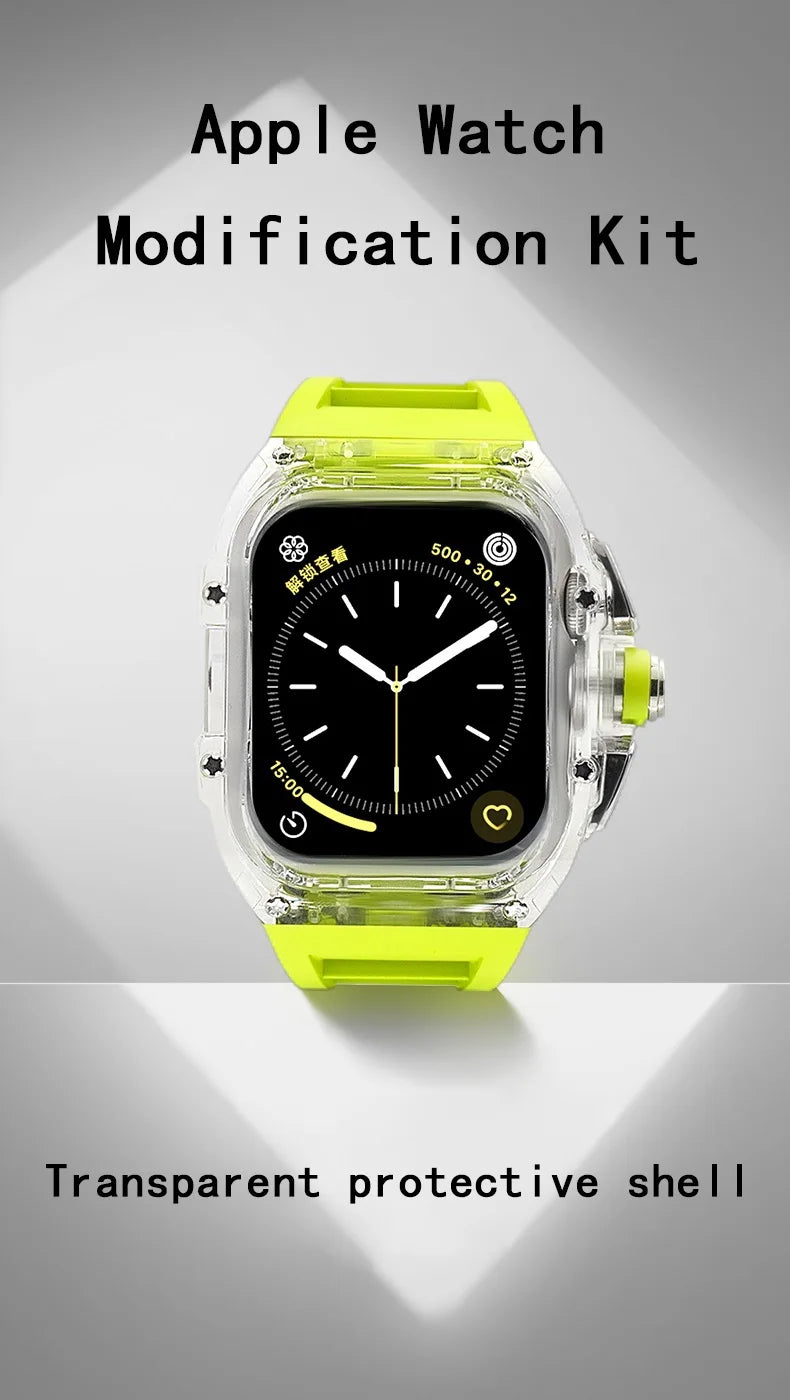 Coque Transparente + Bracelet Fluoroélastomère pour Apple Watch (44/45 mm)