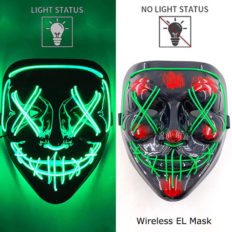 Masque Néon Lumineux EL – Halloween, Cosplay et Purge Effrayant pour Adultes