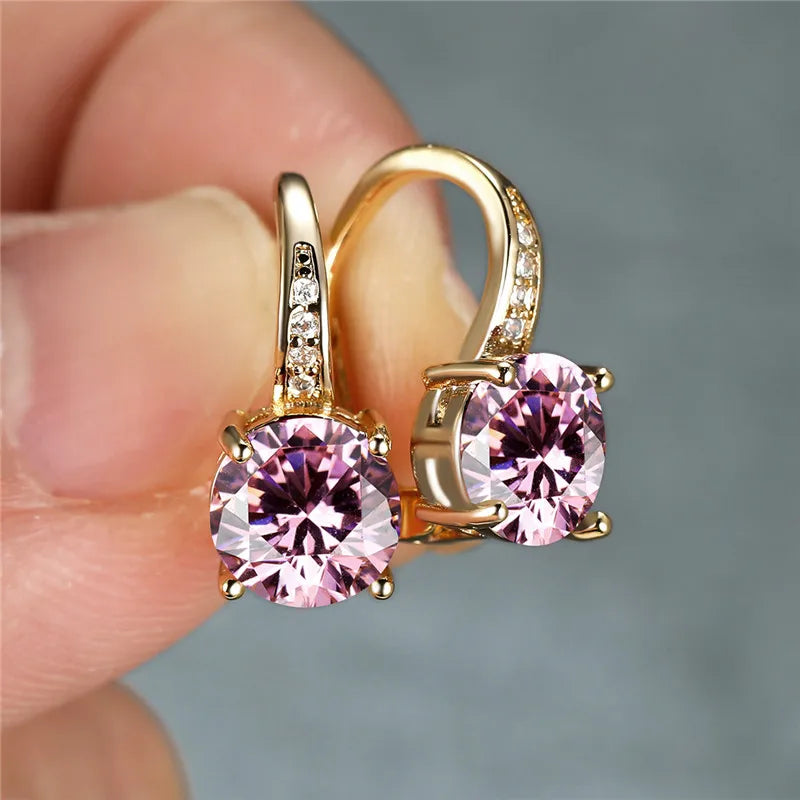 Boucles d'oreilles à clip rondes classiques pour femmes, bijoux de mariage en pierre de cristal arc-en-ciel mystique, document doré délicat