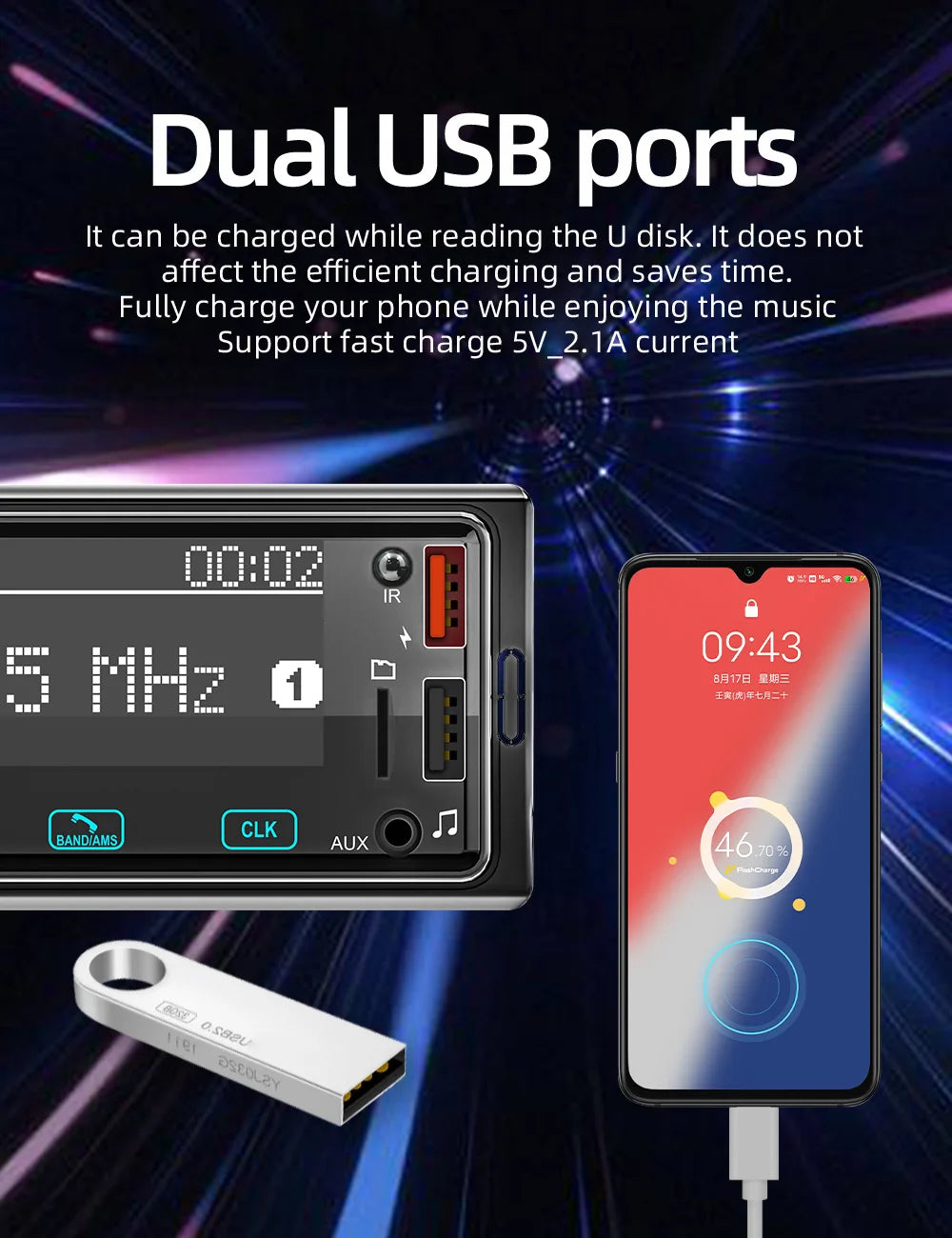 Autoradio BQCC 1DIN MP3 avec Radio DAB – Écran Tactile 2,5", Audio Puissant et Multi-Formats
