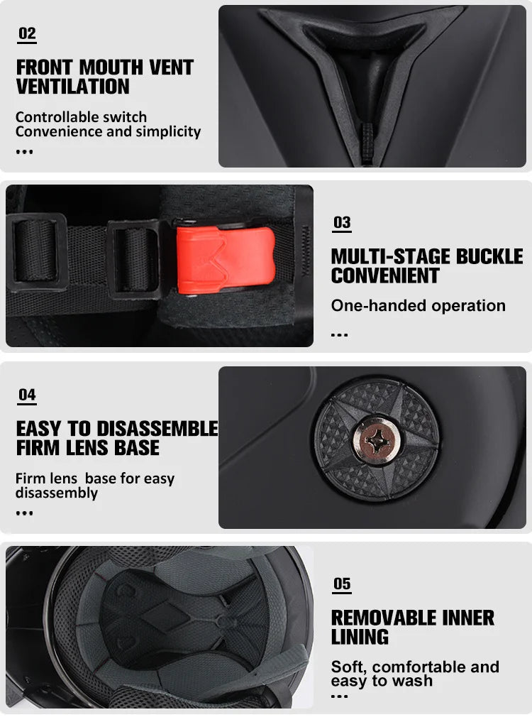 Uchoose Casque à Section transversale Double lentille Certification DOT Casque de moto de sécurité Casque à rabat modulaire Casque unisexe avec visière