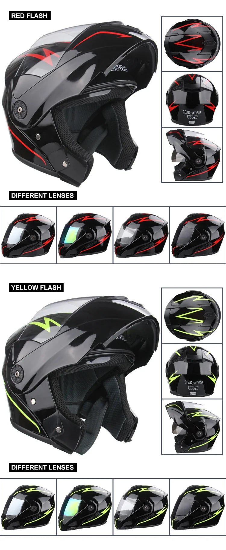 Uchoose-Casque de moto unisexe avec visière, double lentille, section transversale, certification DOT, casque de sécurité modulaire, casque à rabat