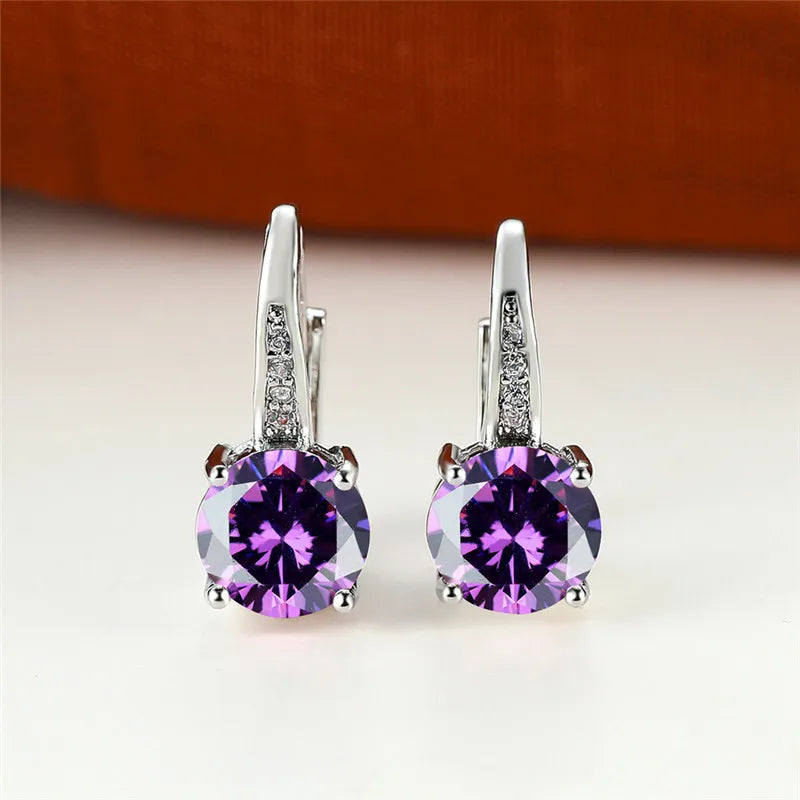 Boucles d'oreilles rondes en pierre blanche pour femmes, bijoux de mariage, cristal, classique, argent, document, femme, luxe