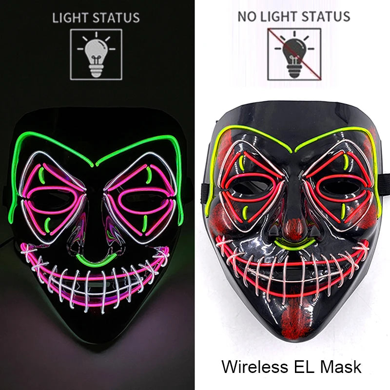 Masque Néon Lumineux EL – Halloween, Cosplay et Purge Effrayant pour Adultes