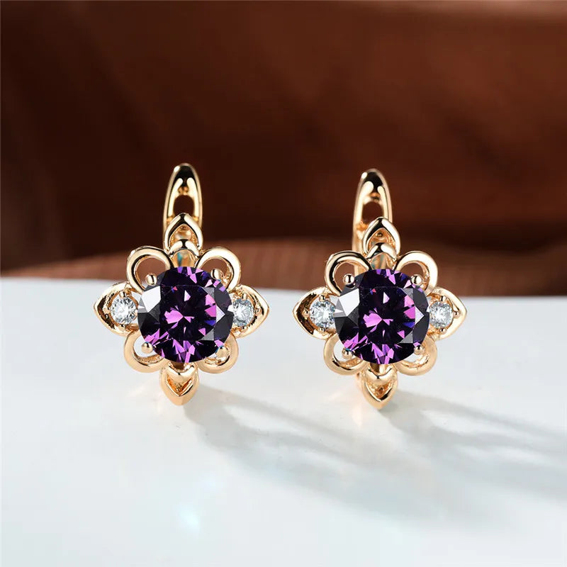 Boucles d'oreilles clip Boho Blue Stone Flower pour femme, document doré, petit cadeau de bijoux de mariage rond