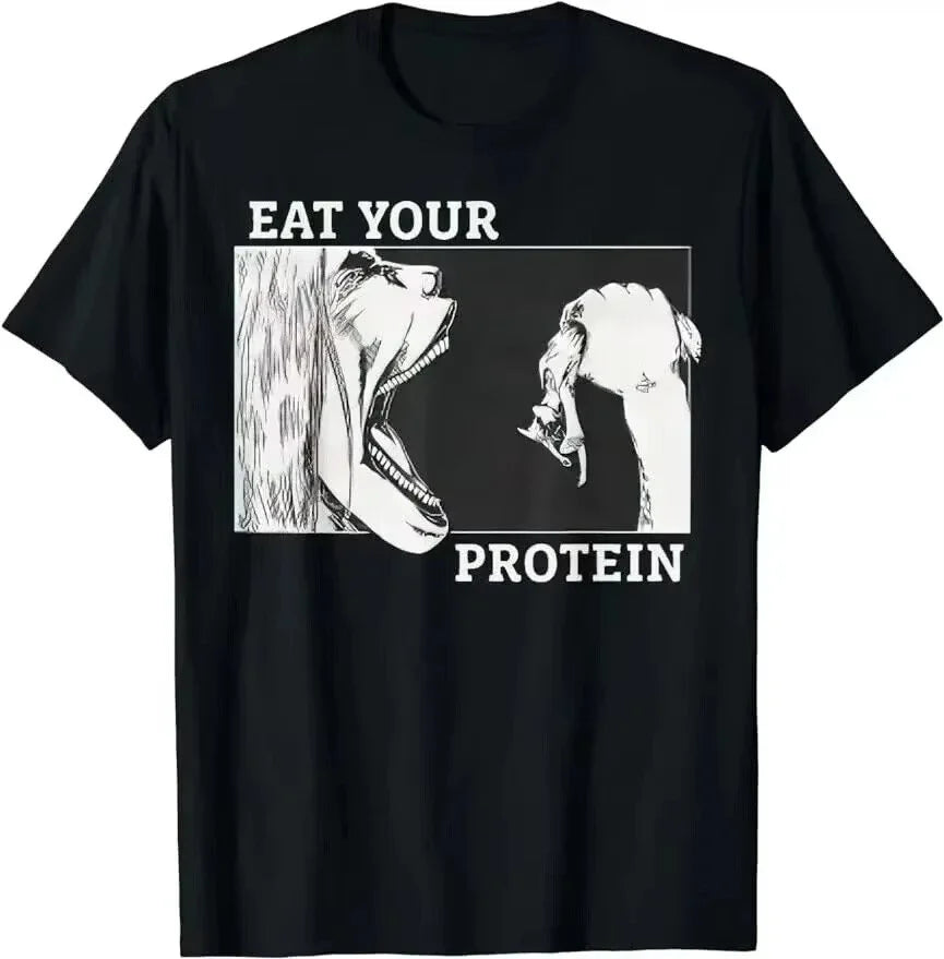 Été hommes manger votre protéine Anime pompe de gymnastique fitness T-shirt chemise femmes coton T-shirt col rond T-shirt vêtements imprimés
