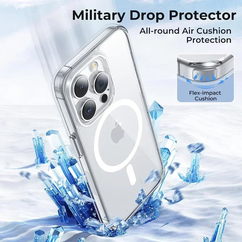 Étui Transparent Magnétique PSWWSP – Protection Complète Anti-Rayures et Antidérapante pour iPhone 16 / 15 / 14 / 13 / 12 / 11 Pro Max / Plus / Mini / XS / XR