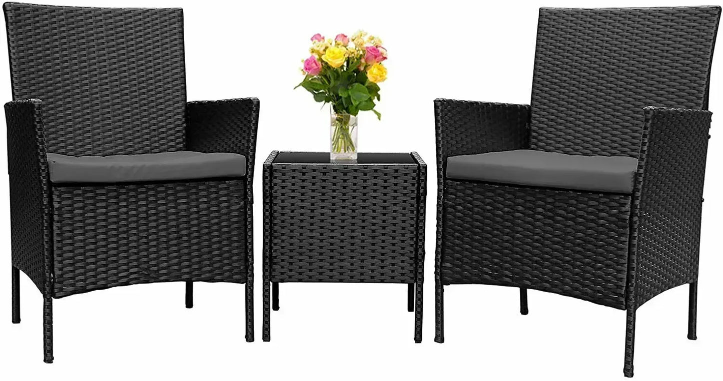 WUNICEF-Ensemble de canapé et bistrot de conversation en rotin, meubles d'extérieur, baume de jardin, table basse et 2 chaises, 3 pièces