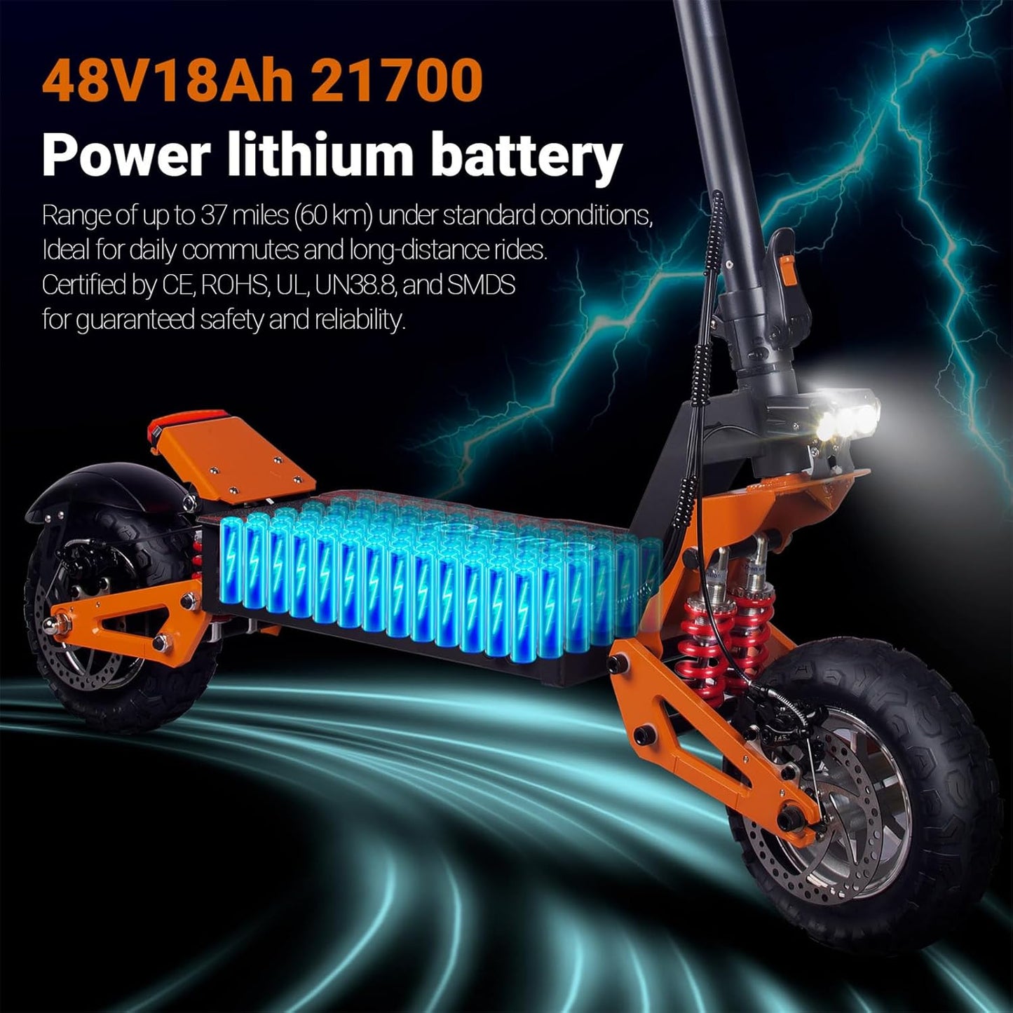 Electric Scooter for Adult, 11" Off-Road Tires, Long Range Foldable Heavy Duty Fast Electric Scooter with Seat, for Street Commuting and Extreme Off-Road