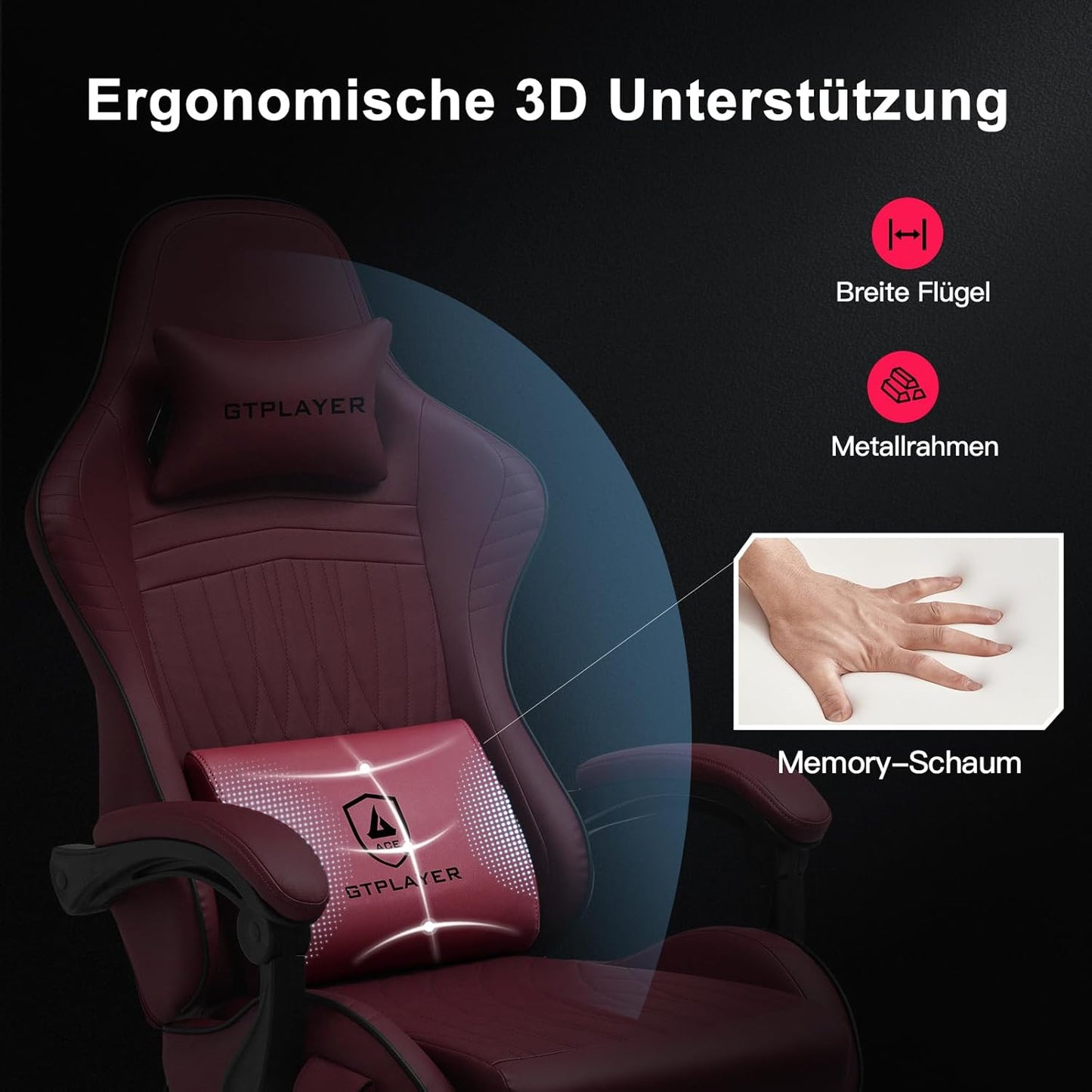 Chaise Gaming Ergonomique avec Haut-Parleurs Bluetooth et Repose-Pieds – Vin Rouge