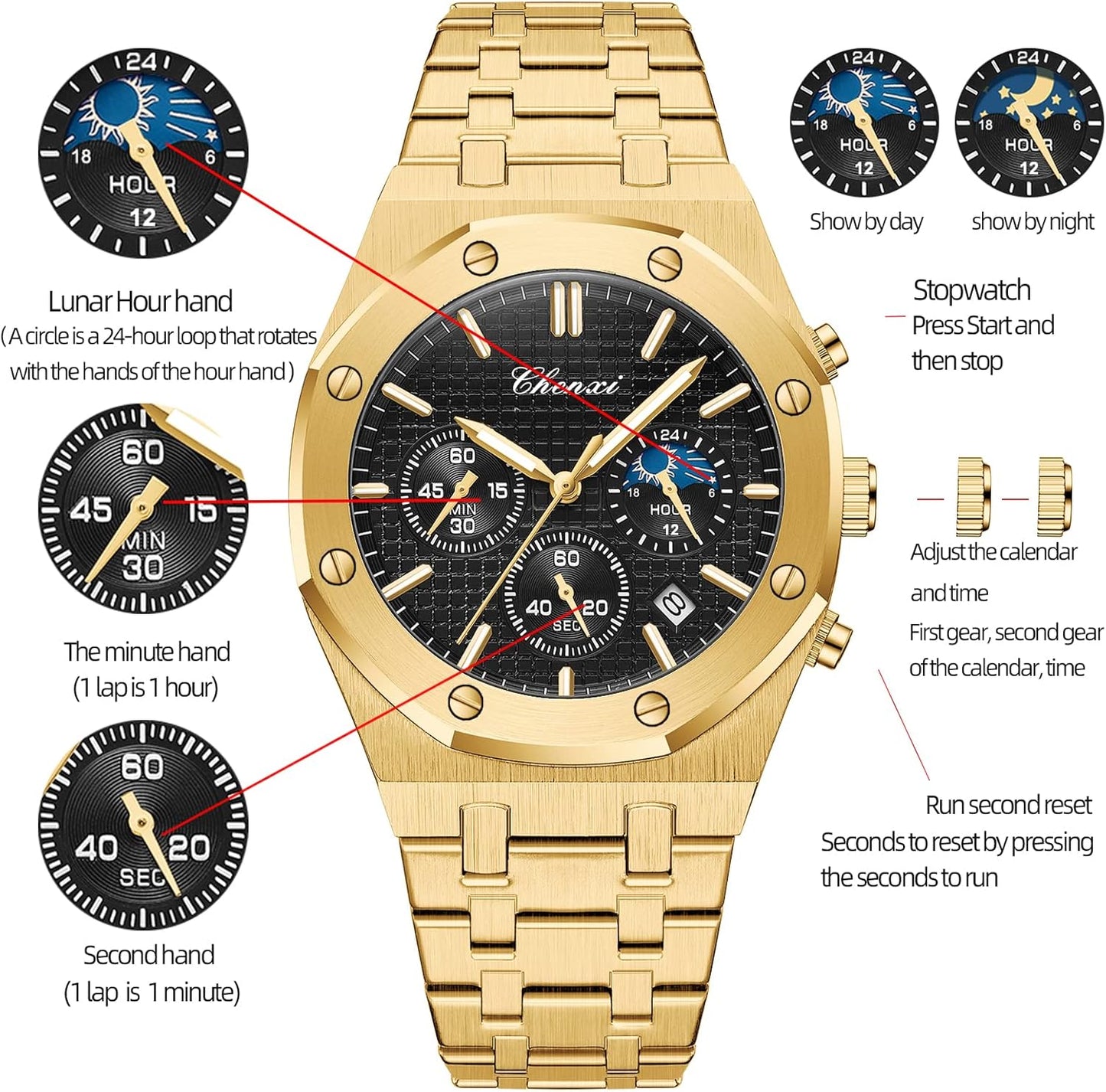 ⌚ Montre Homme Luxe Quartz Chronographe – Bracelet Acier Inoxydable