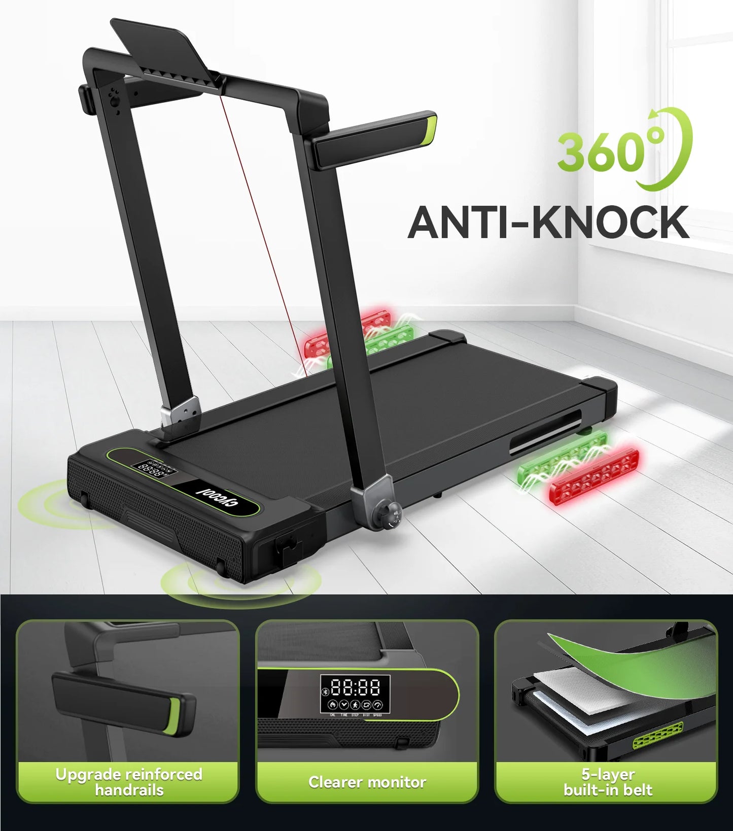 Tapis de Course Pliable Électrique 2-en-1 pour Course, Marche et Jogging - Capacité de 280 lbs avec Écran Double Affichage